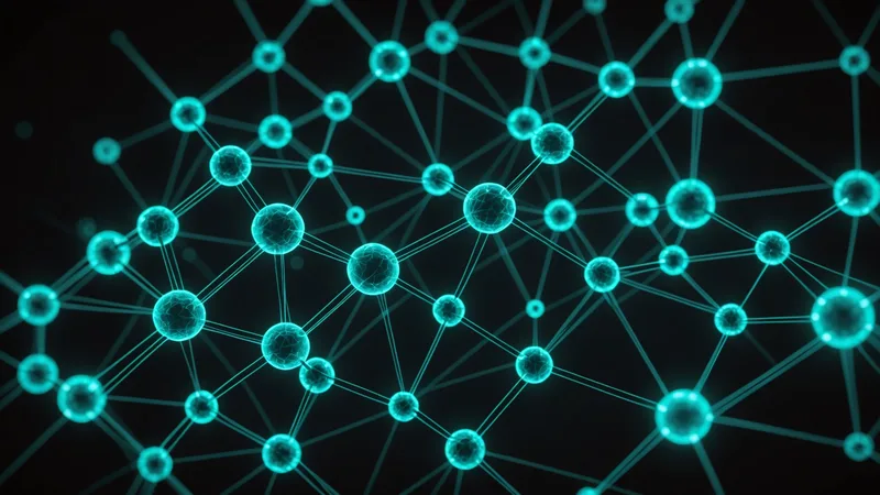 Abstract metabolic pathway network visualization with glowing nodes