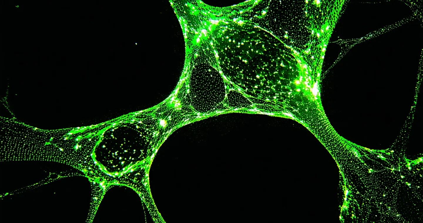 Abstract visualization of metabolic flux network showing interconnected nodes and flow pathways on a dark background