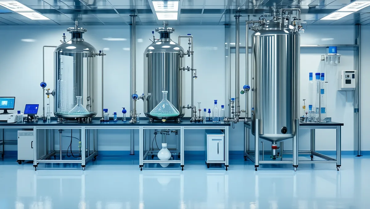 Laboratory bioreactor vessel setup with monitoring sensors showing a bench-scale fermentation experiment